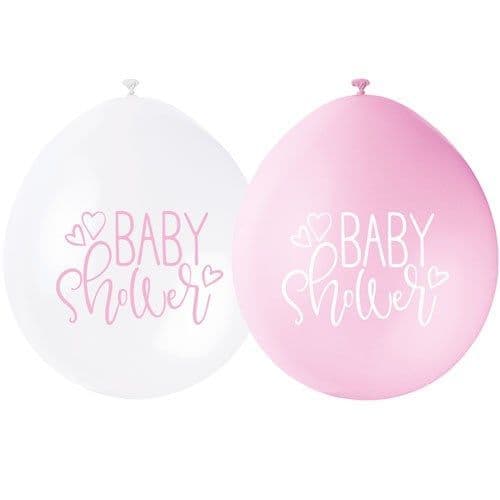 Pink and White Baby Shower Latex Balloons 10pck Air Filled Only