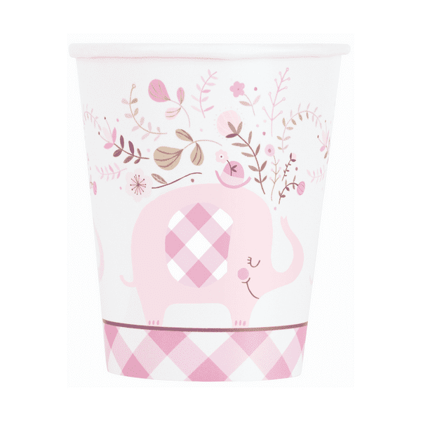 Pink Baby Elephant Paper Cups 8pck