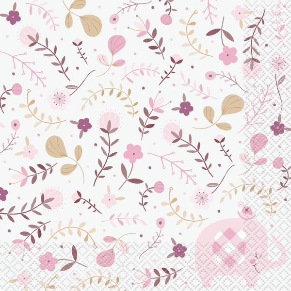 Pink Baby Elephant Paper Napkins 16pck