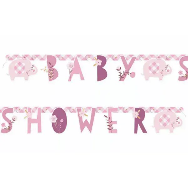 Pink Elephant Baby Shower Letter Banner 1.6m