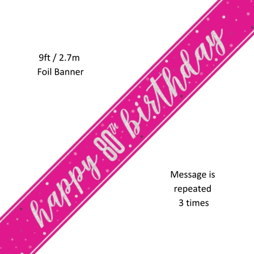 Pink Glitz 80th Birthday Foil Banner