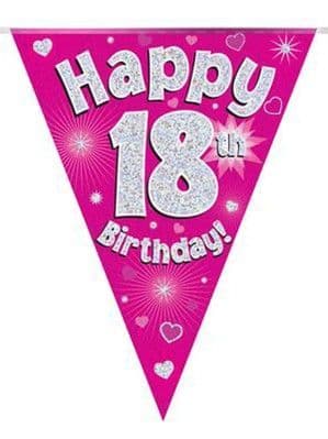 Pink Hearts 18th Birthday Foil Bunting 12.8ft