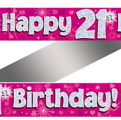 Pink Hearts 21st Birthday Foil Banner 9ft