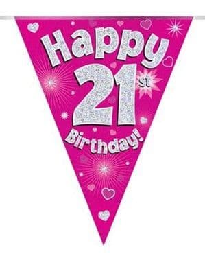 Pink Hearts 21st Birthday Foil Bunting 12.8ft