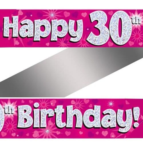 Pink Hearts 30th Birthday Foil Banner 9ft