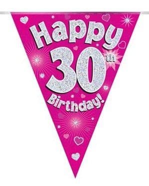Pink Hearts 30th Birthday Foil Bunting 12.8ft