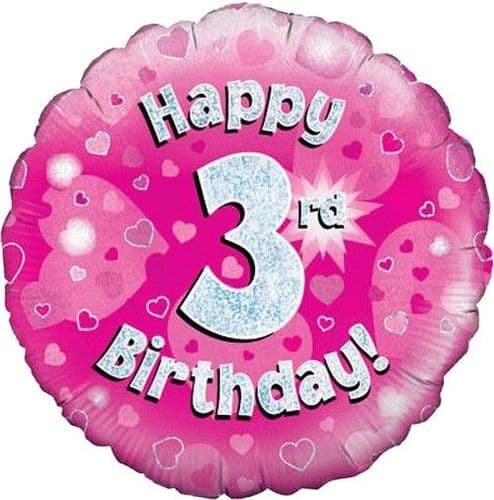 Pink Hearts 3rd Birthday 18" Foil