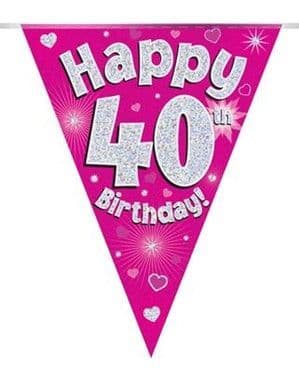 Pink Hearts 40th Birthday Foil Bunting 12.8ft