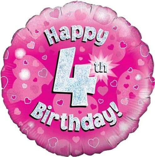Pink Hearts 4th Birthday 18" Foil