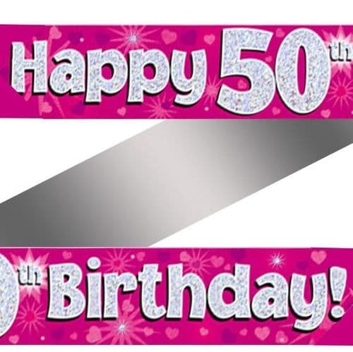 Pink Hearts 50th Birthday Foil Banner 9ft