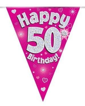 Pink Hearts 50th Birthday Foil Bunting 12.8ft