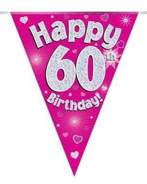 Pink Hearts 60th Birthday Foil Bunting 12.8ft