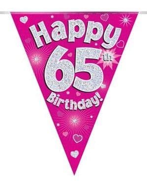 Pink Hearts 65th Birthday Foil Bunting 12.8ft