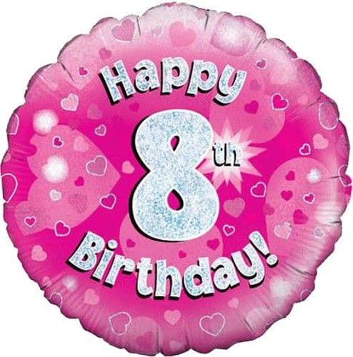 Pink Hearts 8th Birthday 18" Foil