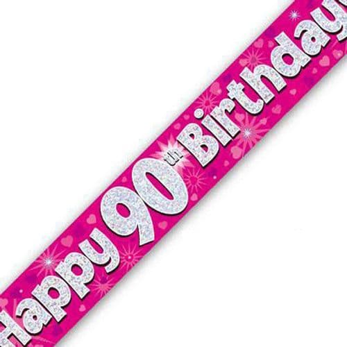 Pink Hearts 90th Birthday Foil Banner 9ft