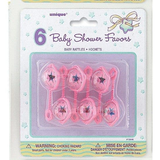Pink Mini Baby Rattles 6pck