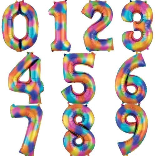 Rainbow Splash 34" Number Foil balloons