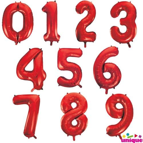 Red 34" Number Foil balloons