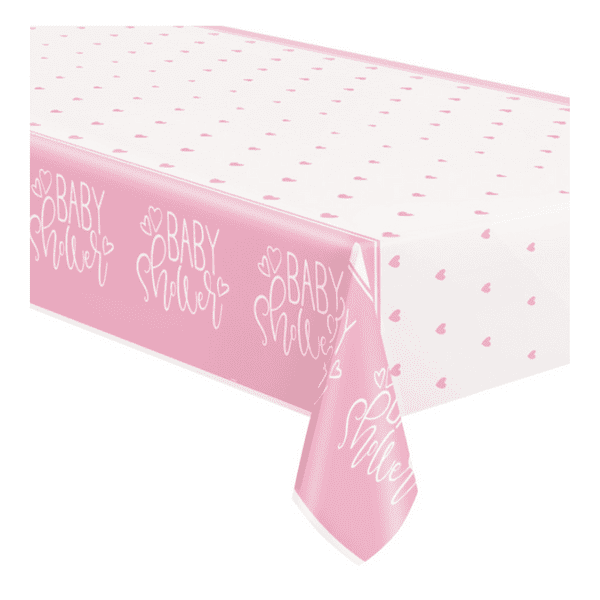 Reusable Pink and White Baby Shower Plastic Tablecover
