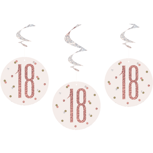 Rose Gold Glitz 18th Birthday Hanging Decorations 6pck