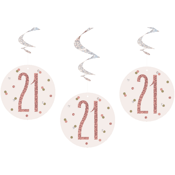 Rose Gold Glitz 21st Birthday Hanging Decorations 6pck