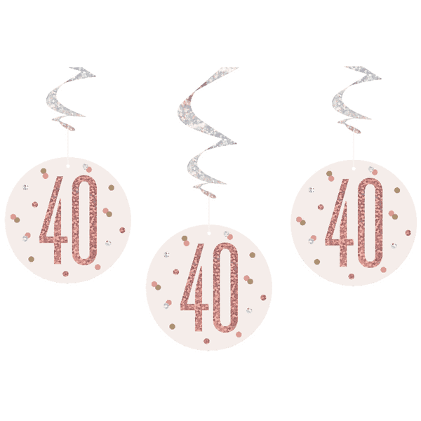 Rose Gold Glitz 40th Birthday Hanging Decorations 6pck