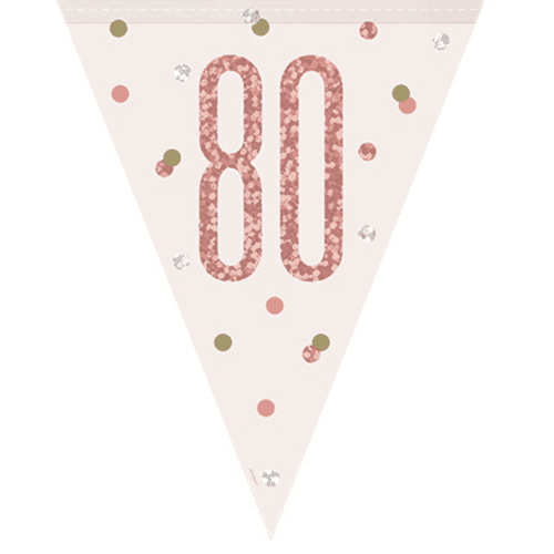 Rose Gold Glitz 80th Birthday Foil Bunting 9ft