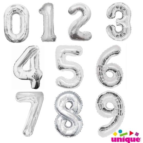 Silver 34" Number Foil balloons