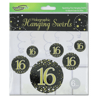 Sparkling Fizz Black & Gold 16th Birthday Hanging Decorations 6pck