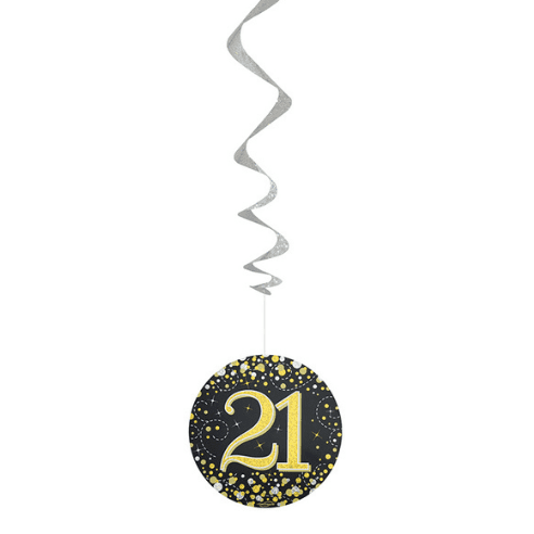 Sparkling Fizz Black & Gold 21st Birthday Hanging Decorations 6pck