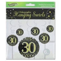 Sparkling Fizz Black & Gold 30th Birthday Hanging Decorations 6pck