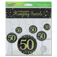 Sparkling Fizz Black & Gold 50th Birthday Hanging Decorations 6pck