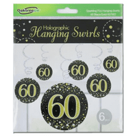 Sparkling Fizz Black & Gold 60th Birthday Hanging Decorations 6pck