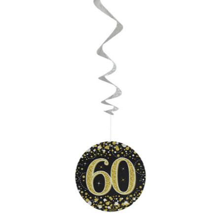 Sparkling Fizz Black & Gold 60th Birthday Hanging Decorations 6pck