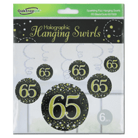 Sparkling Fizz Black & Gold 65th Birthday Hanging Decorations 6pck