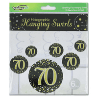 Sparkling Fizz Black & Gold 70th Birthday Hanging Decorations 6pck