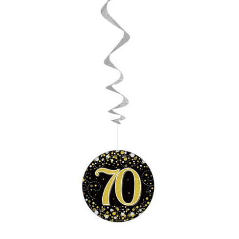 Sparkling Fizz Black & Gold 70th Birthday Hanging Decorations 6pck