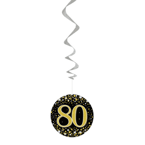 Sparkling Fizz Black & Gold 80th Birthday Hanging Decorations 6pck (8)
