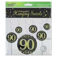 Sparkling Fizz Black & Gold 90th Birthday Hanging Decorations 6pck