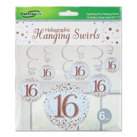 Sparkling Fizz Rose Gold 16th Birthday Hanging Decorations 6pck