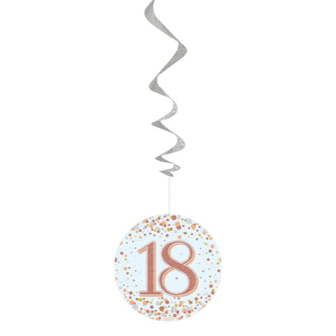 Sparkling Fizz Rose Gold 18th Birthday Hanging Decorations 6pck