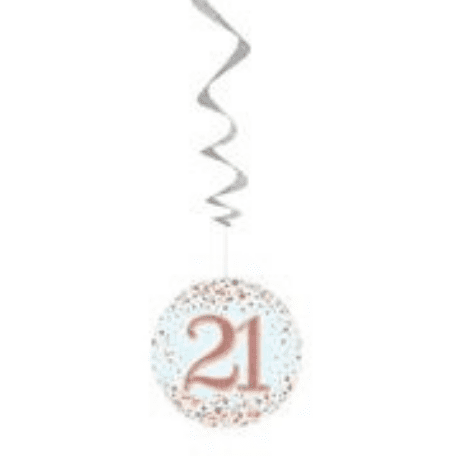 Sparkling Fizz Rose Gold 21st Birthday Hanging Decorations 6pck