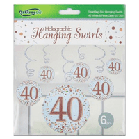 Sparkling Fizz Rose Gold 40th Birthday Hanging Decorations 6pck