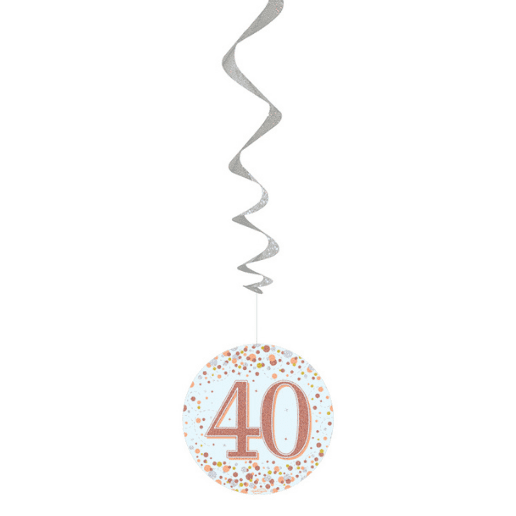 Sparkling Fizz Rose Gold 40th Birthday Hanging Decorations 6pck