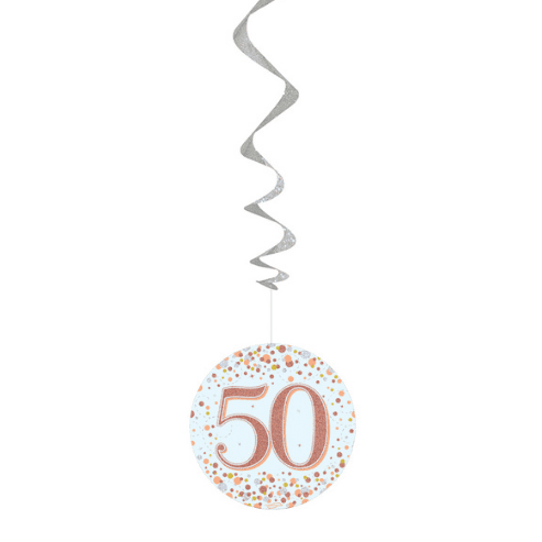 Sparkling Fizz Rose Gold 50th Birthday Hanging Decorations 6pck