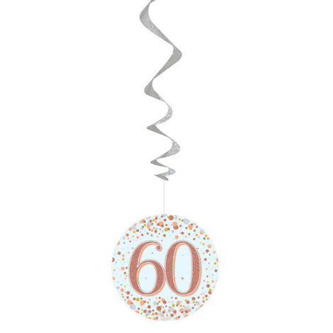 Sparkling Fizz Rose Gold 60th Birthday Hanging Decorations 6pck
