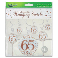 Sparkling Fizz Rose Gold 65th Birthday Hanging Decorations 6pck
