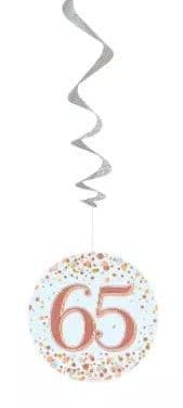 Sparkling Fizz Rose Gold 65th Birthday Hanging Decorations 6pck