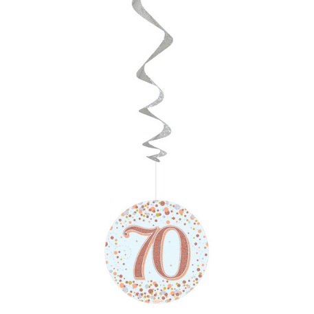 Sparkling Fizz Rose Gold 70th Birthday Hanging Decorations 6pck
