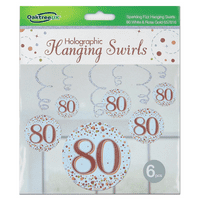 Sparkling Fizz Rose Gold 80th Birthday Hanging Decorations 6pck